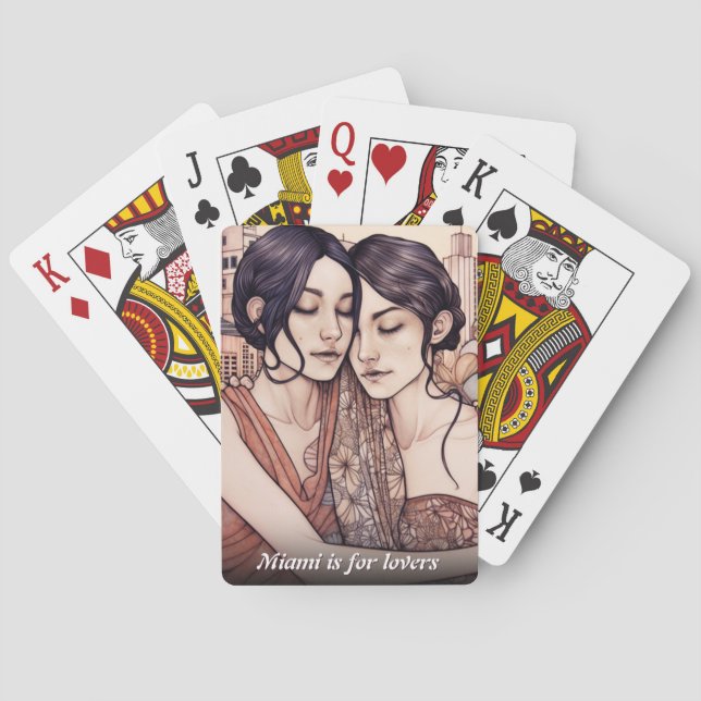 Miami Downtown Women Cuddling Lesbians Zeichnend Spielkarten (Rückseite)