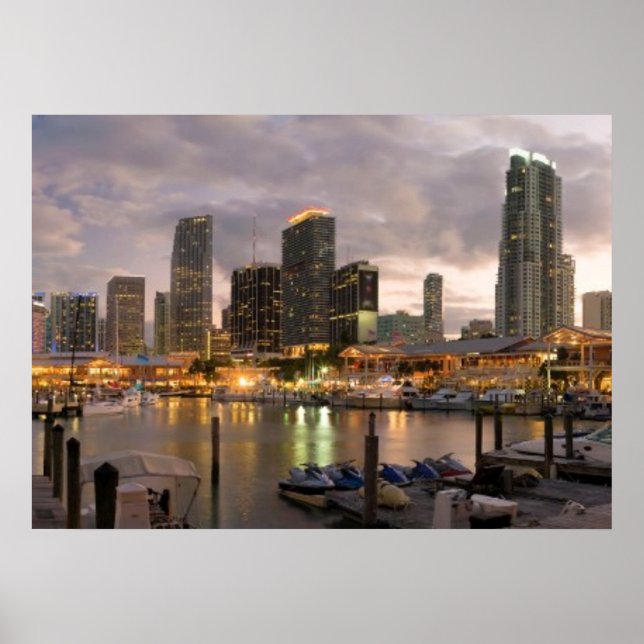 Miami financial skyline at dusk poster (Vorne)