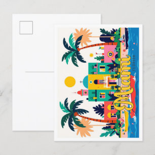Miami Florida Abstrakt Vintage Travel Illustration Postkarte