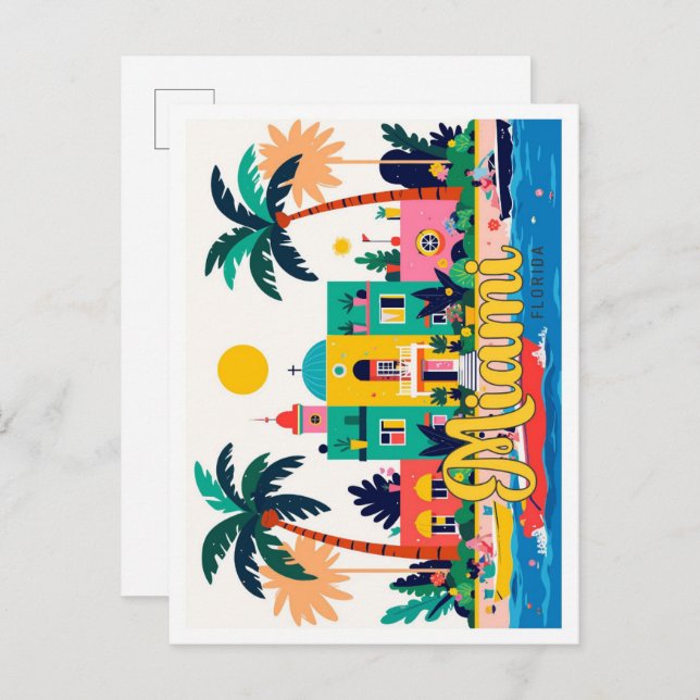Miami Florida Abstrakt Vintage Travel Illustration Postkarte (Vorne/Hinten)