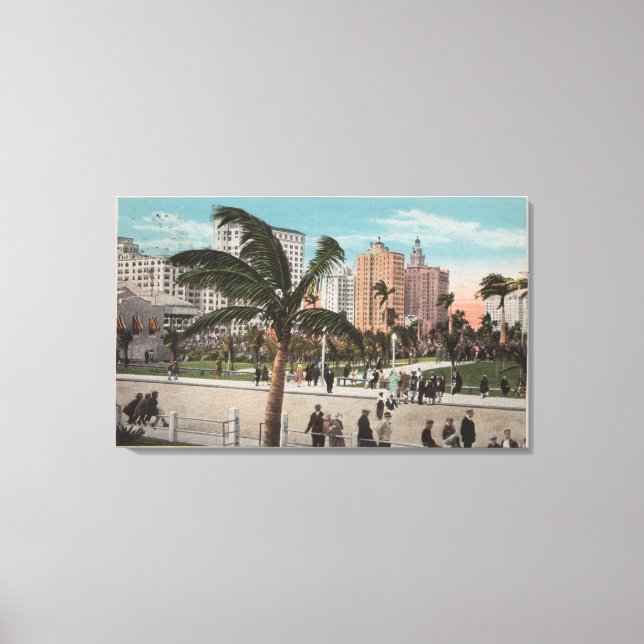 Miami, Florida - Aussicht auf Bayfront Park & Hote Leinwanddruck (Vorderseite)