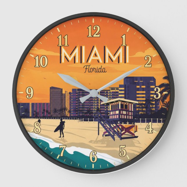 Miami Florida Beach Große Wanduhr (Vorderseite)
