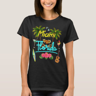 Miami Florida Beach Summer Palm Surf Sun Set Palm T-Shirt