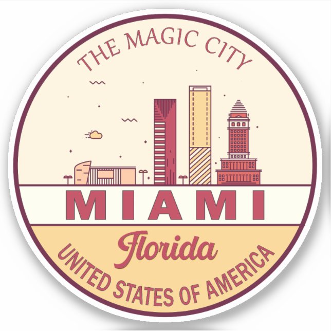 Miami Florida City Skyline Emblem Aufkleber (Vorderseite)