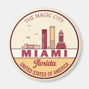 Miami Florida City Skyline Emblem Magnet