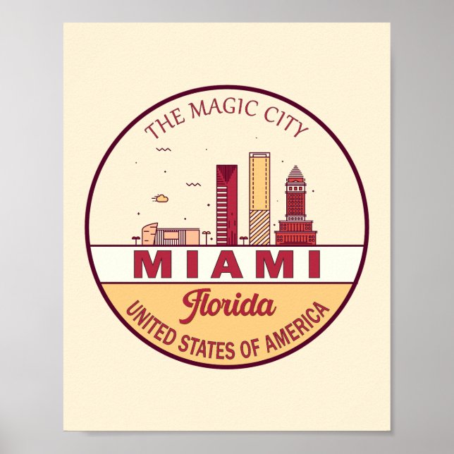 Miami Florida City Skyline Emblem Poster (Vorne)
