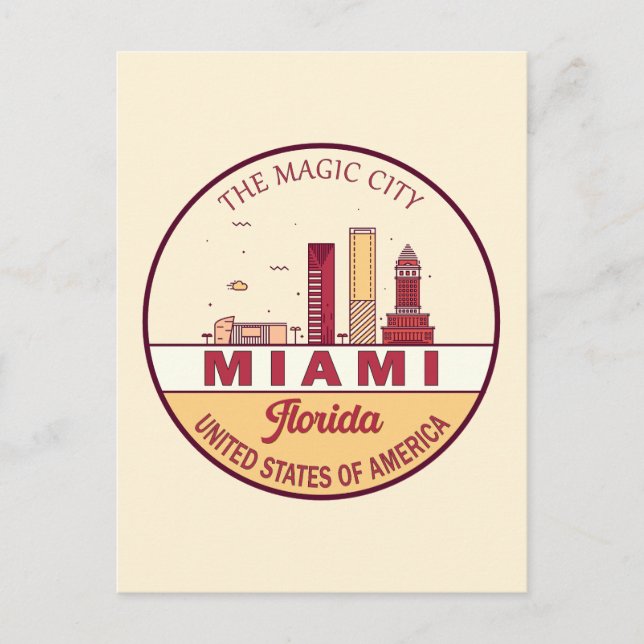 Miami Florida City Skyline Emblem Postkarte (Vorderseite)