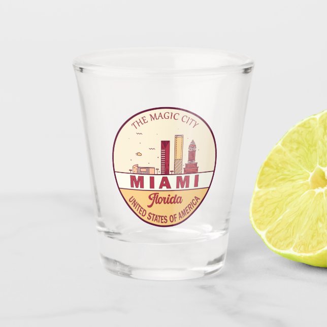 Miami Florida City Skyline Emblem Schnapsglas (Vorderseite)