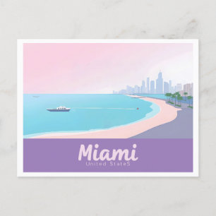 Miami Florida Coastline Citycape Pastel Travel Postkarte