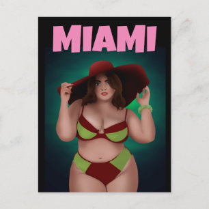 MIAMI FLORIDA CURVY BBW ART BIKINI GIRL POSTCARDS POSTKARTE
