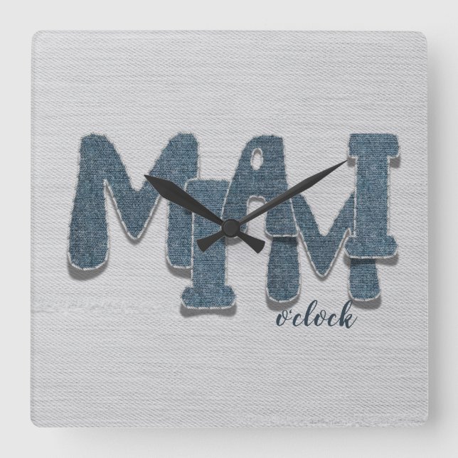 Miami Florida Denim Buchstaben Wanduhr (Vorderseite)
