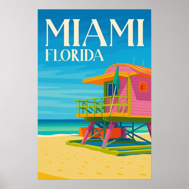 Miami Florida Farbstrand Reise  Poster (Vorne)