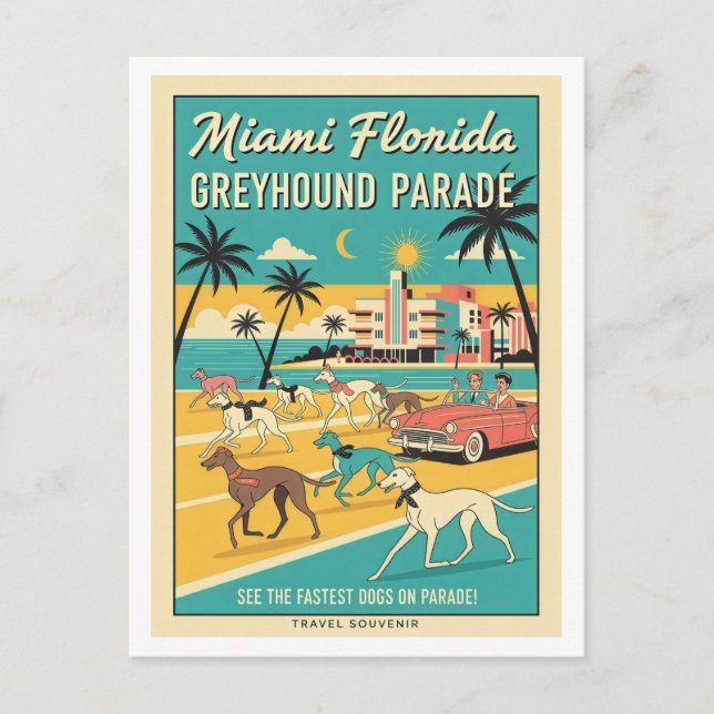 Miami, Florida – Greyhound-Parade Postkarte (Vorderseite)