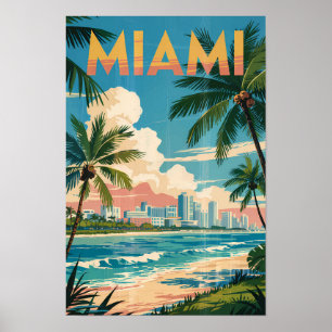 Miami Florida Illustration Reise Kunst Vintage Poster