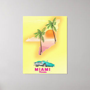 Miami Florida illustrierte Kartenposter Leinwanddruck