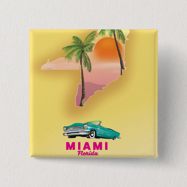 Miami Florida illustriertes Kartenposter Button (Vorderseite)