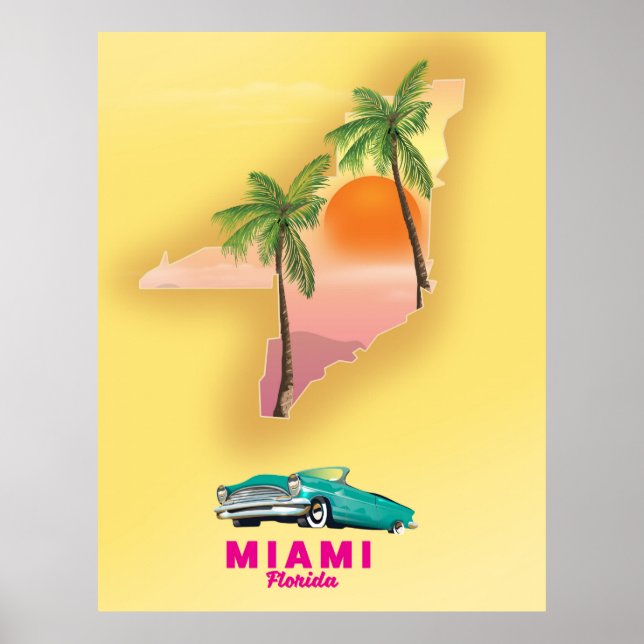 Miami Florida illustriertes Kartenposter Poster (Vorne)
