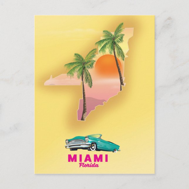 Miami Florida illustriertes Kartenposter Postkarte (Vorderseite)