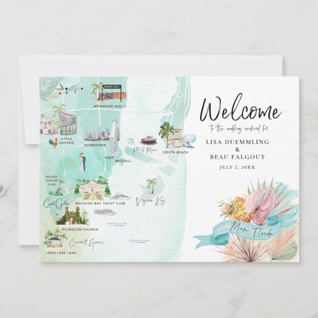Miami Florida | Karte für Hochzeitswochenende (Vorderseite)