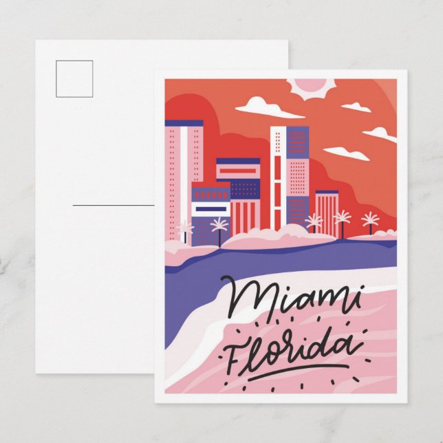 Miami Florida Kunst-Reise-Illustration Postkarte (Vorne/Hinten)
