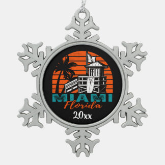 Miami Florida Life Guard Shack Sunset Schneeflocken Zinn-Ornament