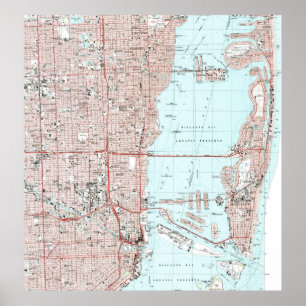 Miami Florida Map (1988) Poster
