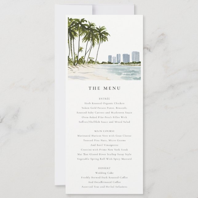 Miami Florida Palm Landscape Wedding Menu Card Einladung (Vorderseite)