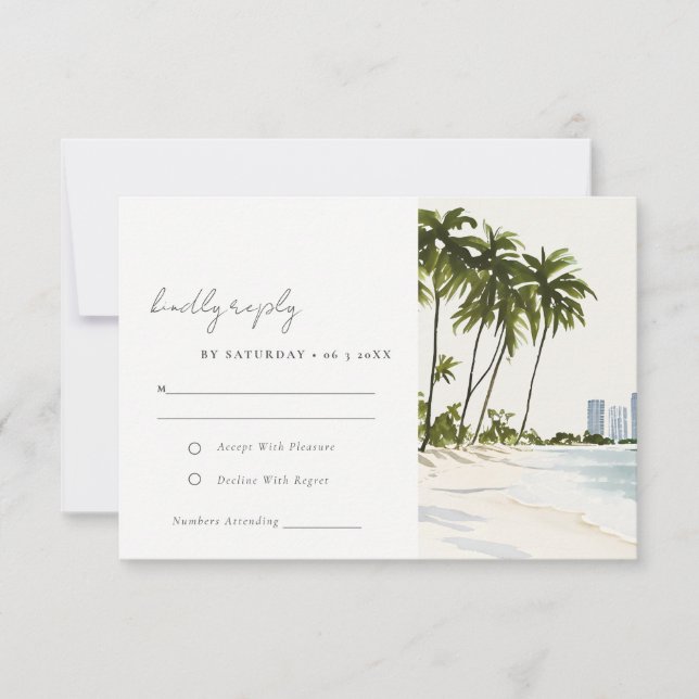 Miami Florida Palm Landschaft Wasserfarbenhochzeit RSVP Karte (Vorderseite)