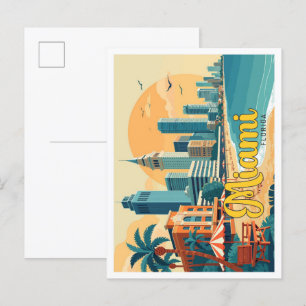 Miami Florida Pop-Art-Reiseillustration Postkarte