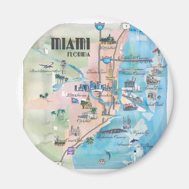 Miami Florida Retro Map Magnet (Vorne)