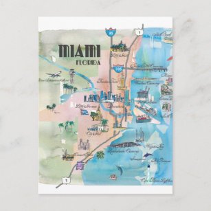 Miami Florida Retro Map Postkarte