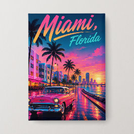 Miami Florida Retro-Neon-Sonnenuntergang Reise Button