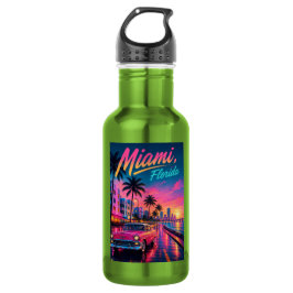 Miami Florida Retro-Neon-Sonnenuntergang Reise Edelstahlflasche