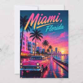 Miami Florida Retro Neon Sonnenuntergang Reise Einladung
