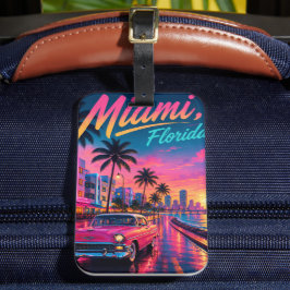 Miami Florida Retro-Neon-Sonnenuntergang Reise Gepäckanhänger