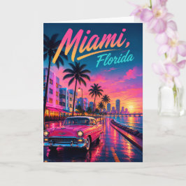 Miami Florida Retro-Neon-Sonnenuntergang Reise Karte