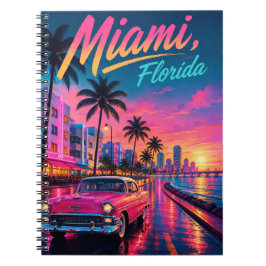 Miami Florida Retro-Neon-Sonnenuntergang Reise Notizblock