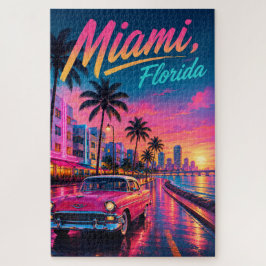 Miami Florida Retro-Neon-Sonnenuntergang Reise Puzzle