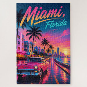 Miami Florida Retro-Neon-Sonnenuntergang Reise Puzzle