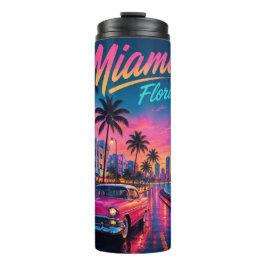 Miami Florida Retro-Neon-Sonnenuntergang Reise Thermosbecher