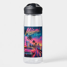 Miami Florida Retro-Neon-Sonnenuntergang Reise Trinkflasche