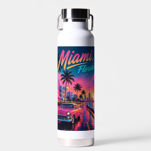 Miami Florida Retro-Neon-Sonnenuntergang Reise Trinkflasche