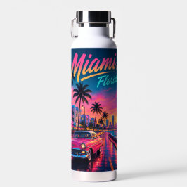 Miami Florida Retro-Neon-Sonnenuntergang Reise Trinkflasche