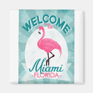 Miami Florida Rosa Flamingo - Vintage Retro-Reise Magnet