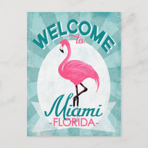 Miami Florida Rosa Flamingo - Vintage Retro Reise Postkarte