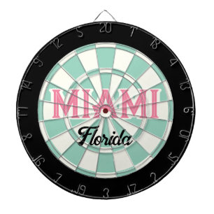 MIAMI Florida Rosa Text Hell Türkis Weiß Schwarz Dartscheibe