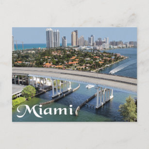Miami Florida Skyline and Harbor At Night- USA Postkarte