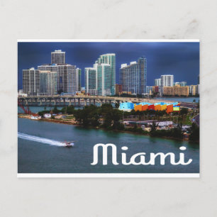 Miami Florida Skyline and Harbour At Night - USA Postkarte