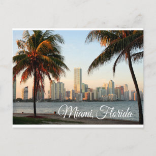 Miami Florida Skyline and Harbour At Night - USA Postkarte