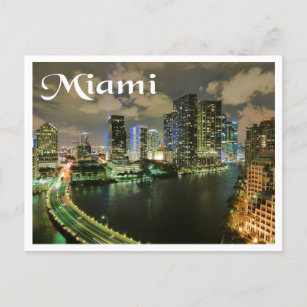 Miami Florida Skyline and Harbour At Night - USA Postkarte